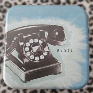 Fossil Blue with Black Rotary Style Phone Metal Watch Tin, SBT-1271 08/13, EUC